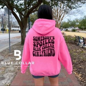 Blue Collar Prints, Pink 💕Gildan Hoodie, SPOILED BLUE COLLAR GIRLFRIEND, Sz. XL